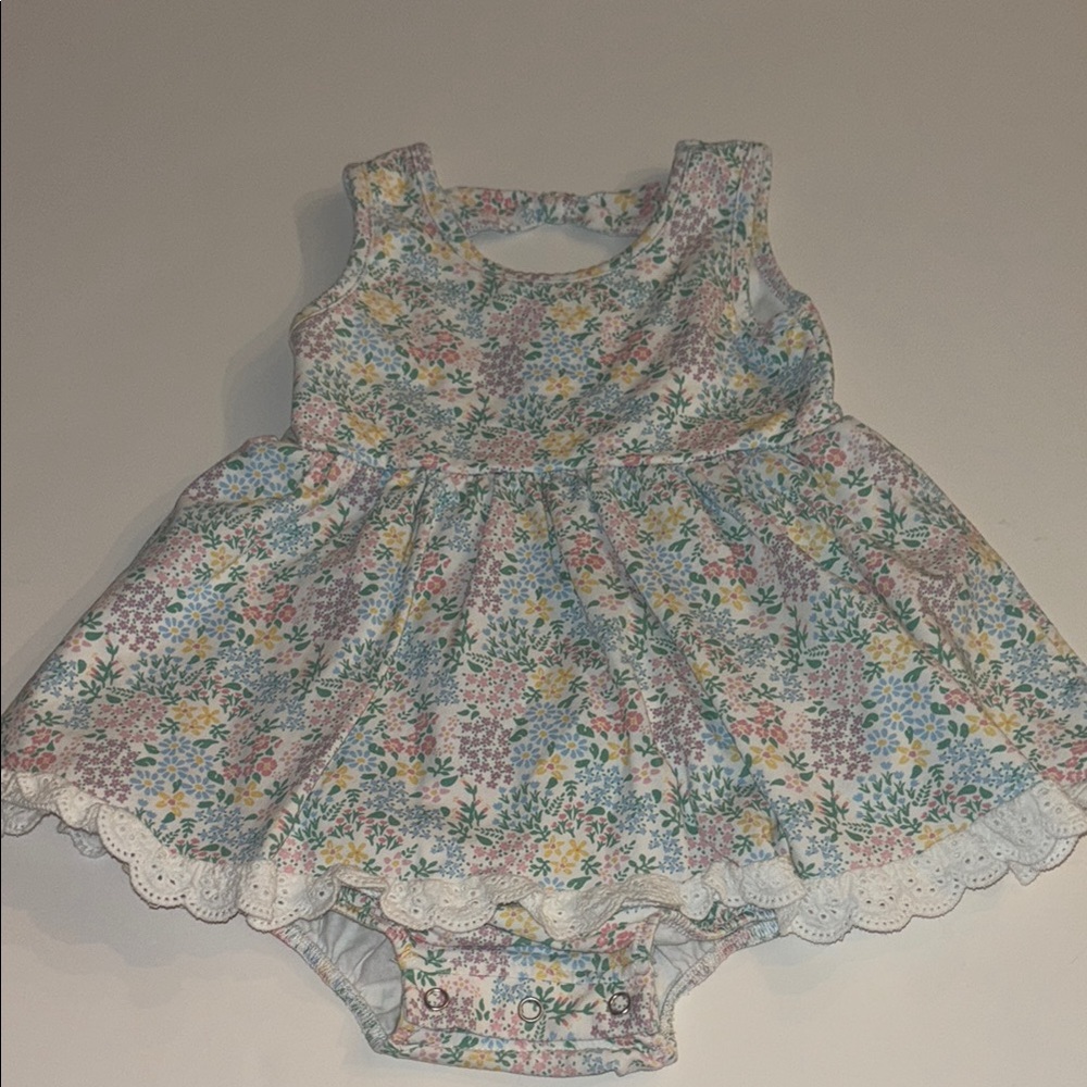 Swoon Boutique Blue and Pink Formal Dress with Lace Trim